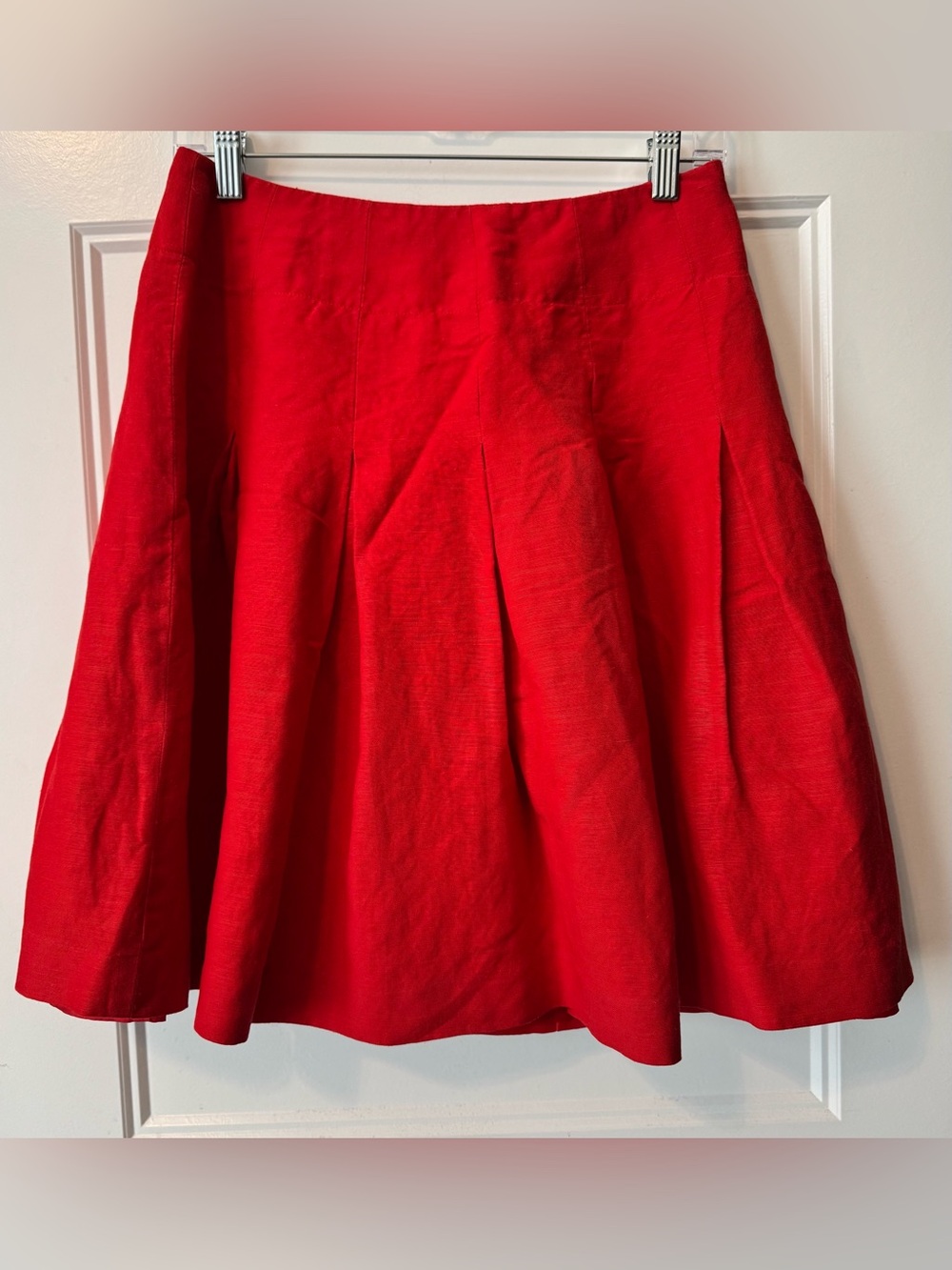 Calvin Klein Red Linen Blend A-Line Skirt Size 4 Pleated Lined Career Preppy